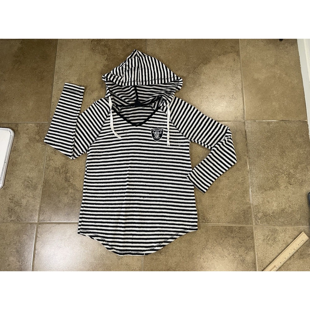 NFL Las Vegas Raiders Womens Hoodie Sz S Black Striped Fleece Team Black White